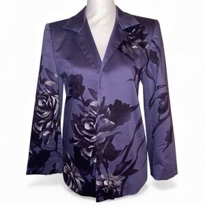 LINDA ALLARD ELLEN TRACY Floral Patterned Blazer in Deep Muted Purple Size 8R
